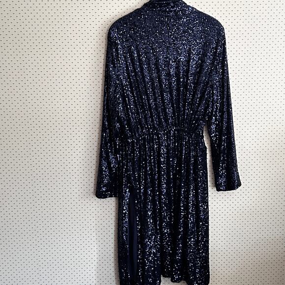 Steve Madden Showstopper Sequin Duster Jacket L NWT Blue Jacket Coat Glam Long - Picture 5 of 8
